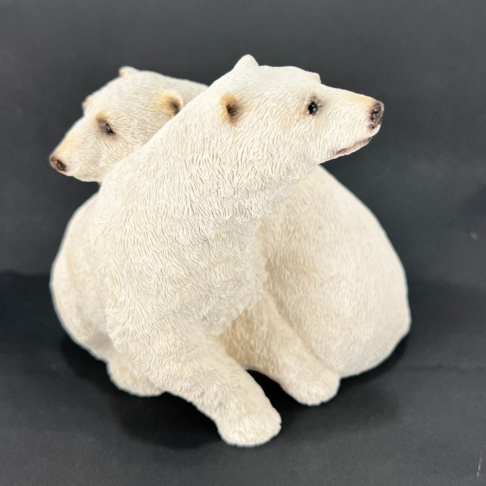 Vtg Polar Bear Duo Figurine Stone Critters Hand Painted White United Design 90s